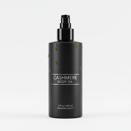 8 oz cashmere body oil in black pump bottle