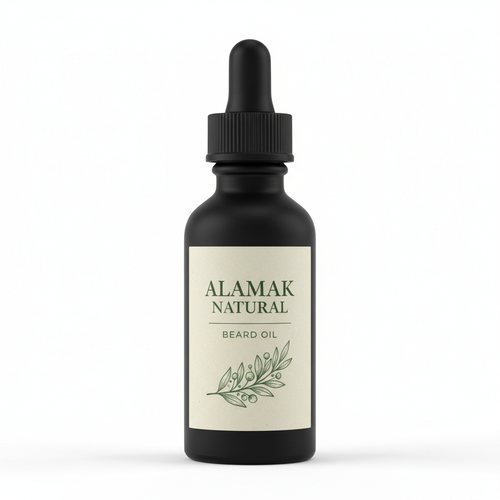 alamak natural 2 oz beard oil, black dropper bottle top